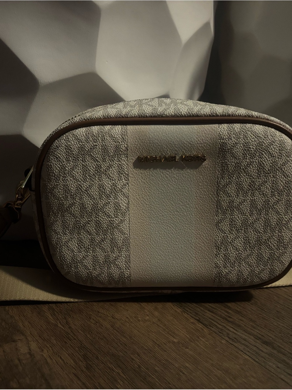 Michael Kors Cream and Brown Logo Ombre Crossbody Bag